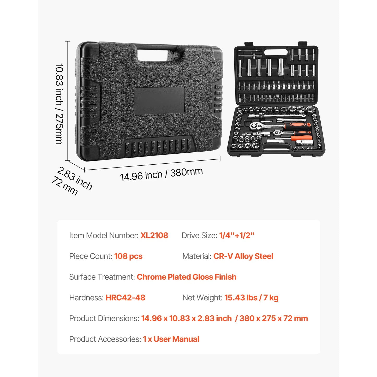 SucceBuy 86Piece Socket Set With Ratchet SAE And Metric