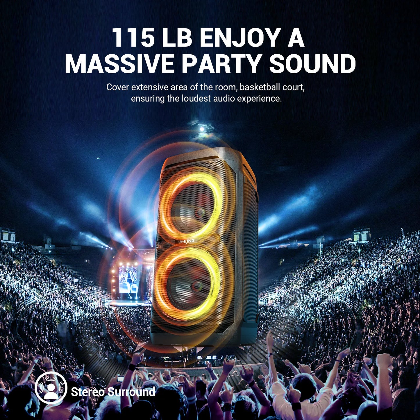 W-King 100W RMS Bluetooth Speaker IPX6 Waterproof Portable Boombox