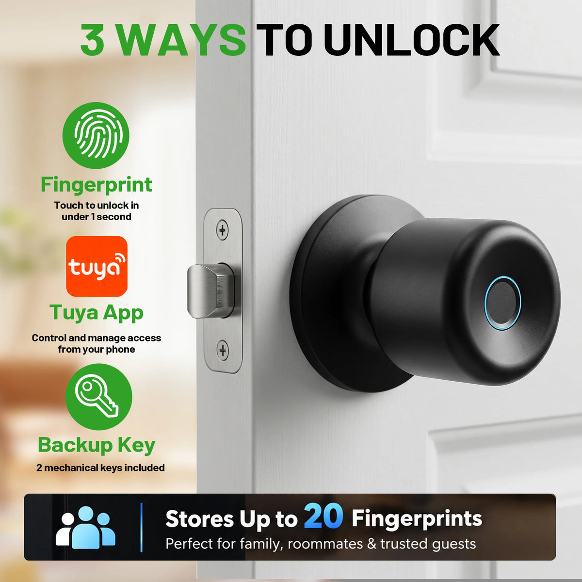 YFK Fingerprint Door Lock Knob With Tuya App Control