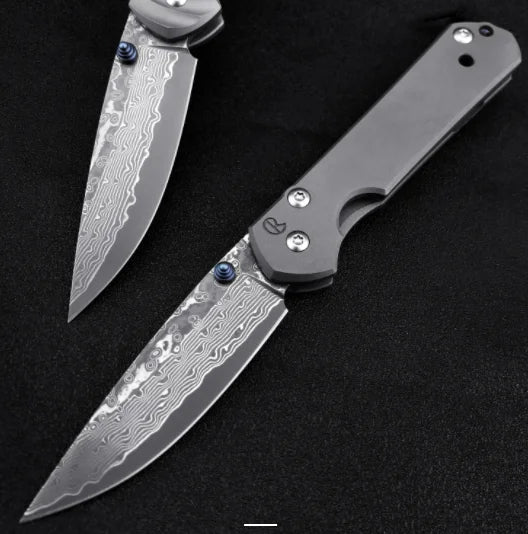 DIY Supplies EDC Safety Folding Knife Damascus Steel Titanium Handle
