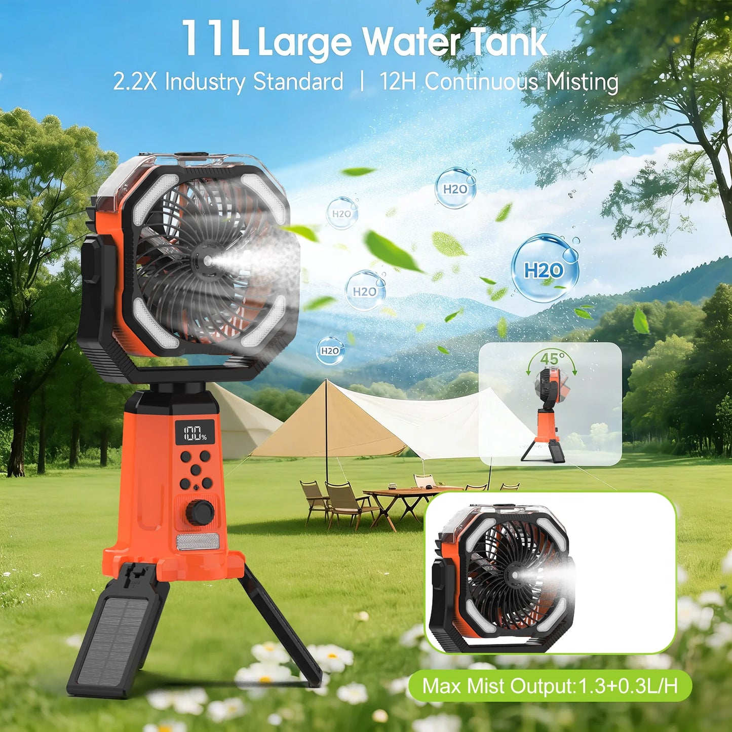 Portable 4 In 1 Rechargeable Fan With Stand Spray LED Light