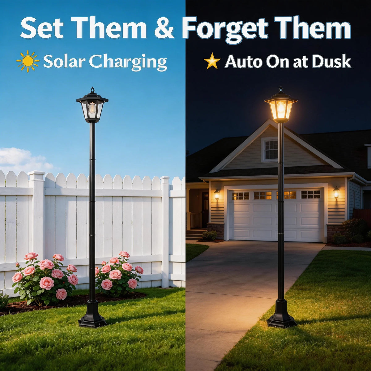 Waterproof Solar Post Lights With Dusk To Dawn LED Lighting