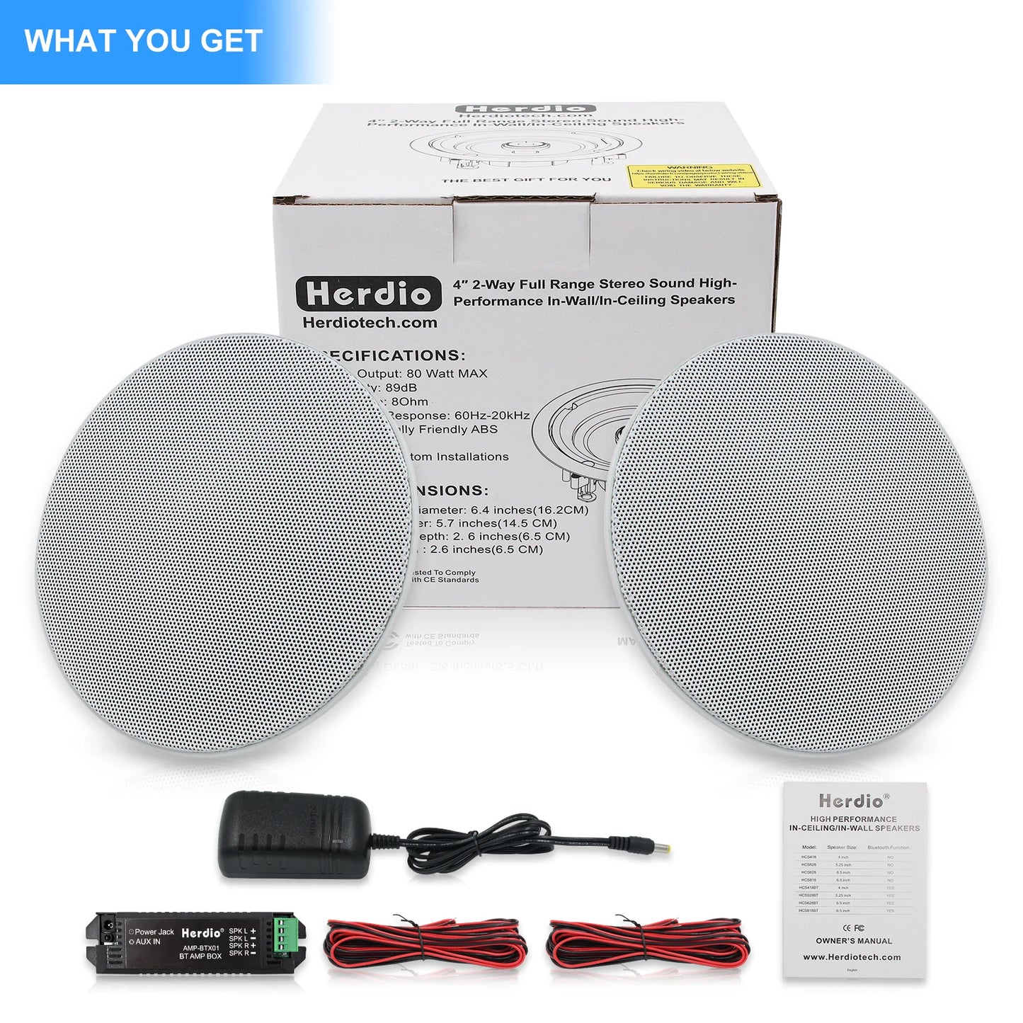 Herdio Indoor Outdoor Ceiling Bluetooth Speaker Two Way Stereo