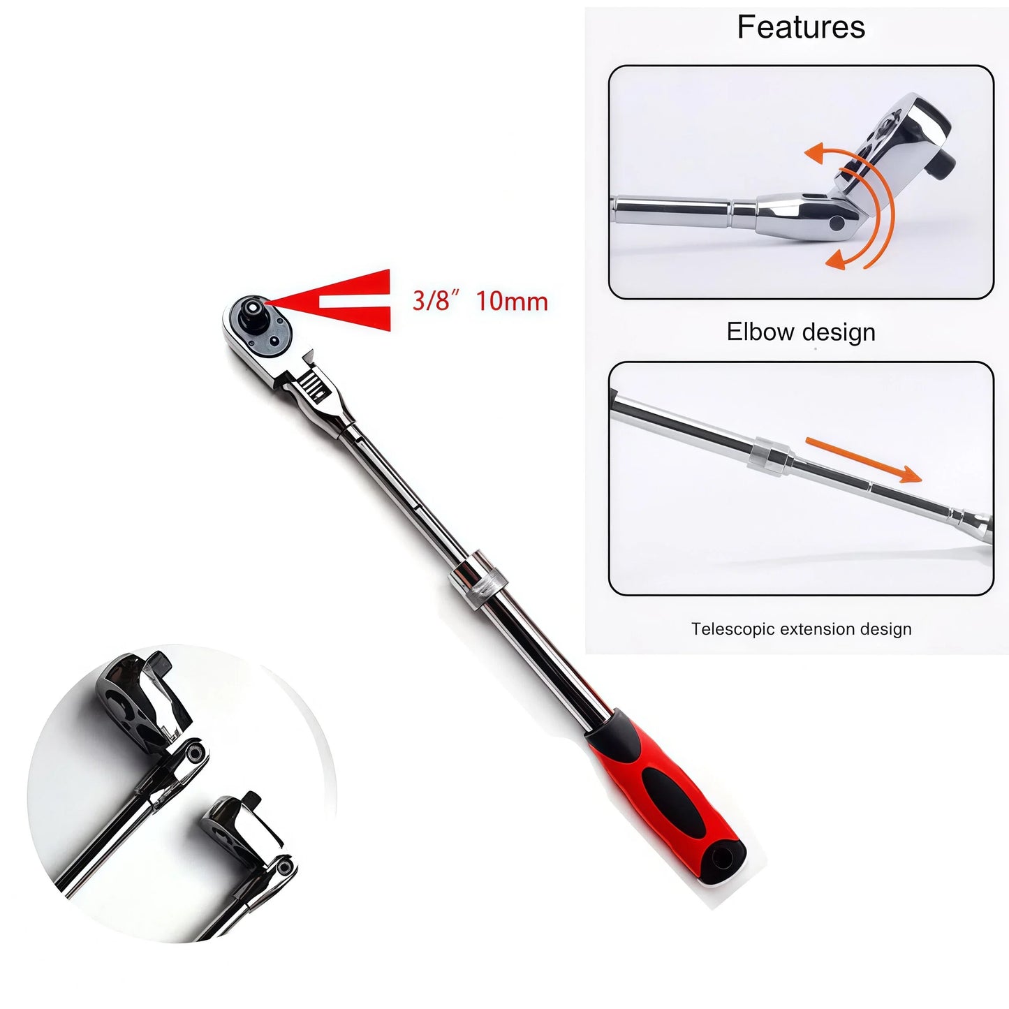 Chrome Vanadium Steel Ratchet Wrench Set with Telescopic Handle