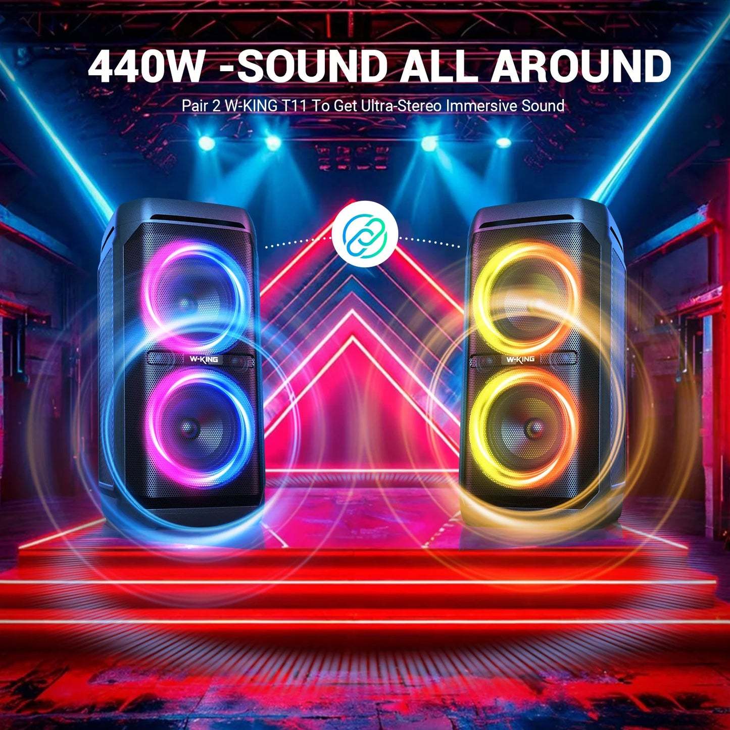 W-King 100W RMS Bluetooth Speaker IPX6 Waterproof Portable Boombox