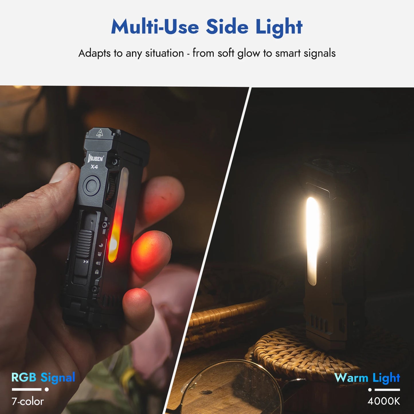WUBEN X4 EDC Flat Flashlight RGB 1600 Lumen Magnetic Rechargeable