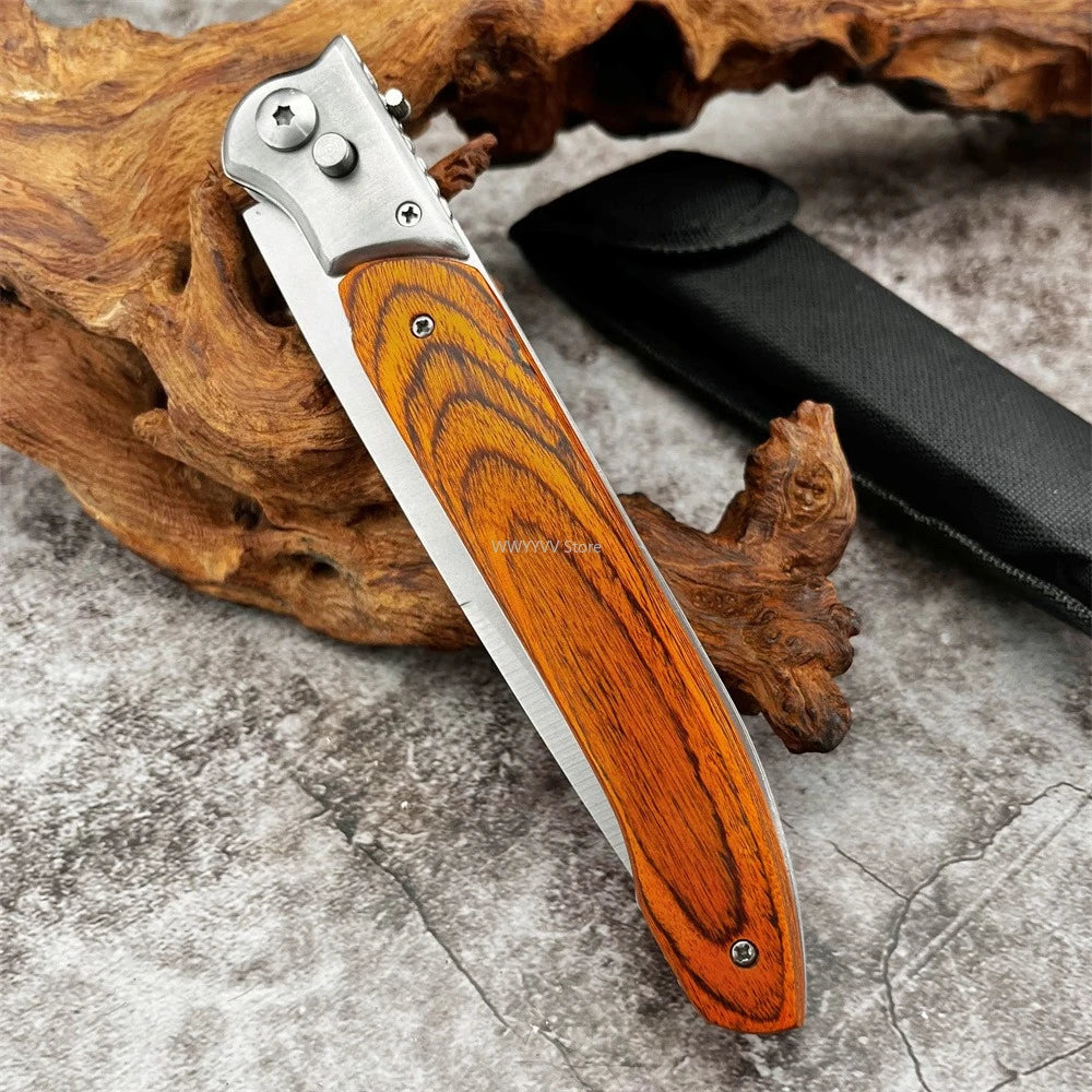 DIY Supplies Assisted Opening Folding Knife With Wooden Handle