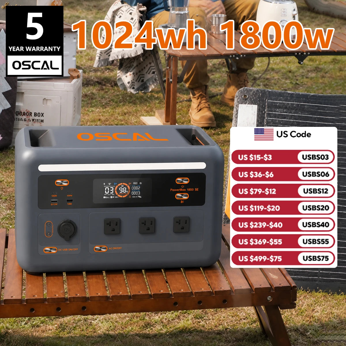 Oscal 1800W Portable Power Station With 1024Wh LiFePO4