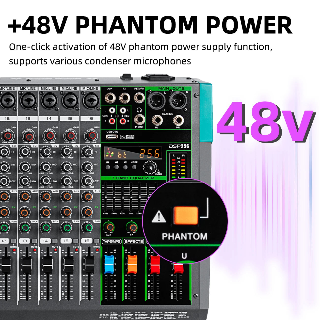 Depusheng 6/8/12/16 Channels Audio Mixer USB 48V Phantom Power