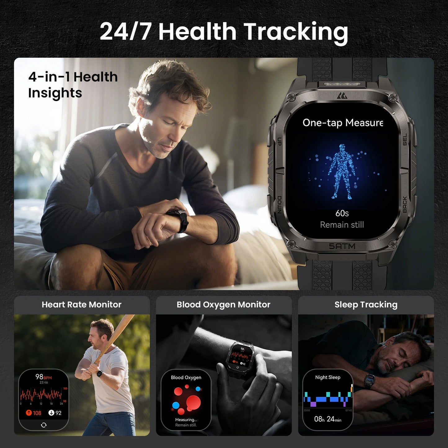 Kospe Tank M4C Advanced GPS Smartwatch For Men Health Tracking