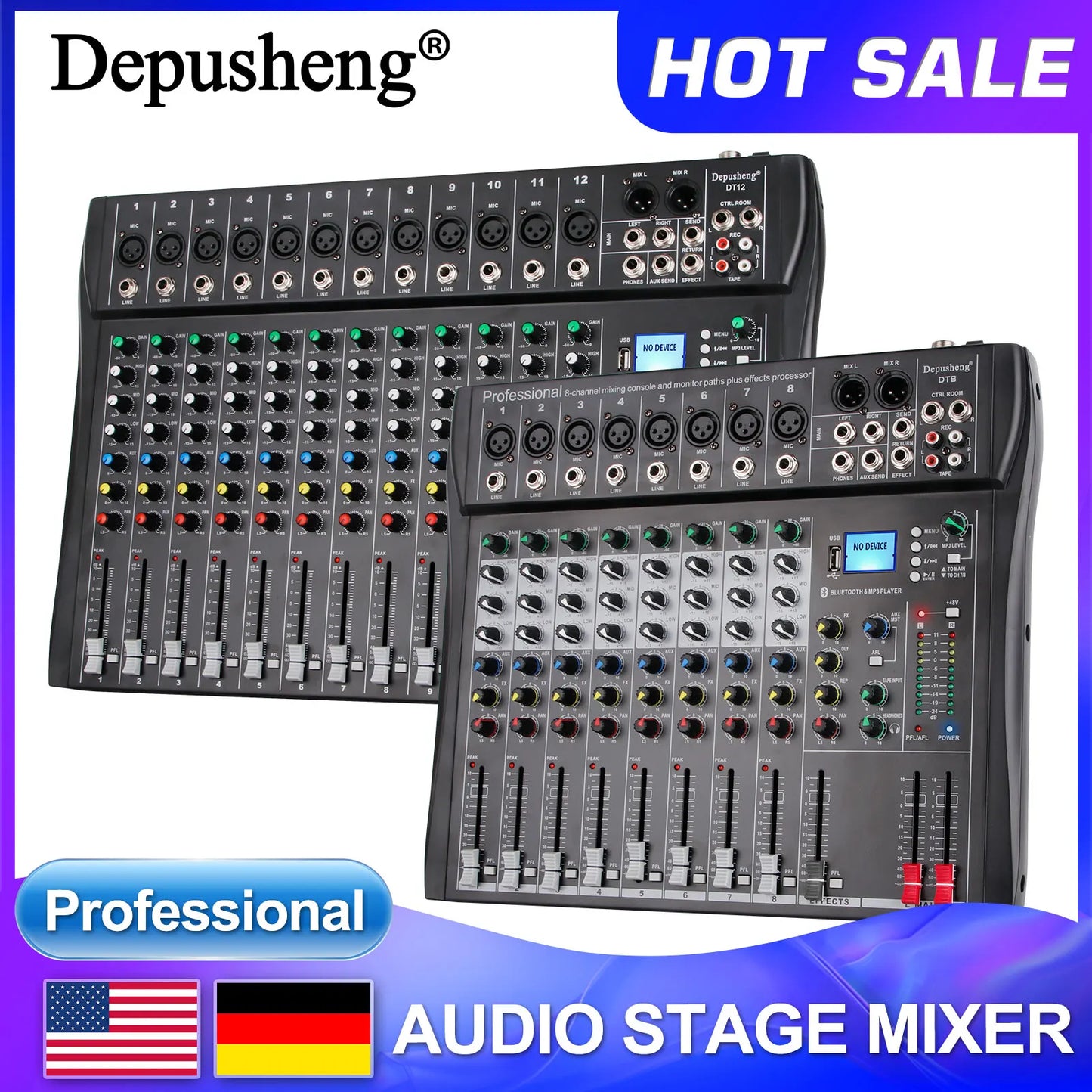 Depusheng DT8 DT12 Professional Audio Mixing Console With Bluetooth Reverb