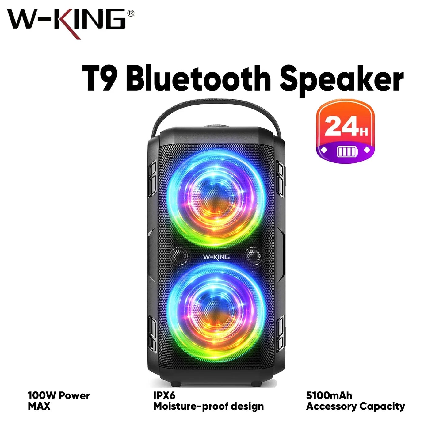 W-King 180W Peak Party Bluetooth Speaker With Subwoofer