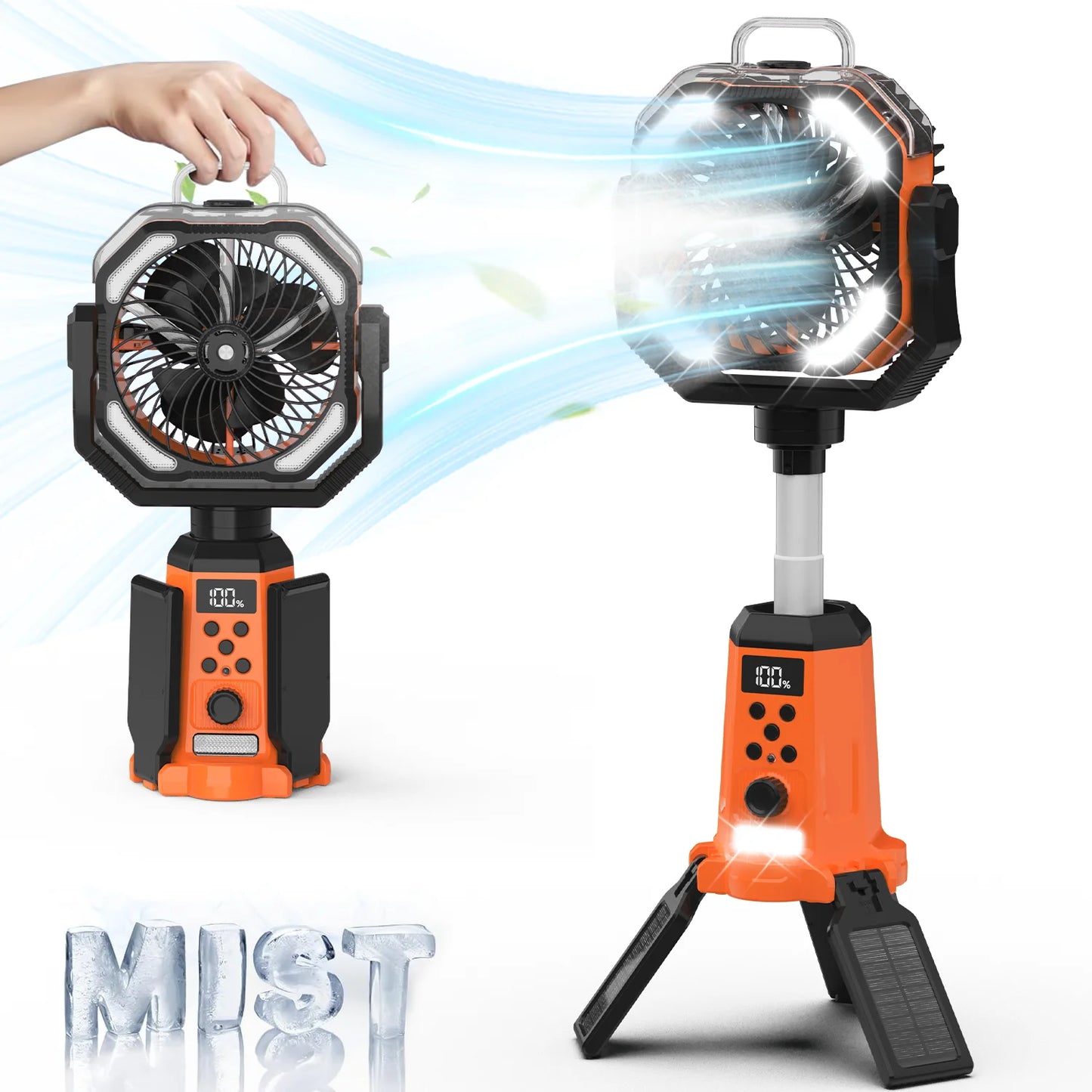 Portable 4 In 1 Rechargeable Fan With Stand Spray LED Light
