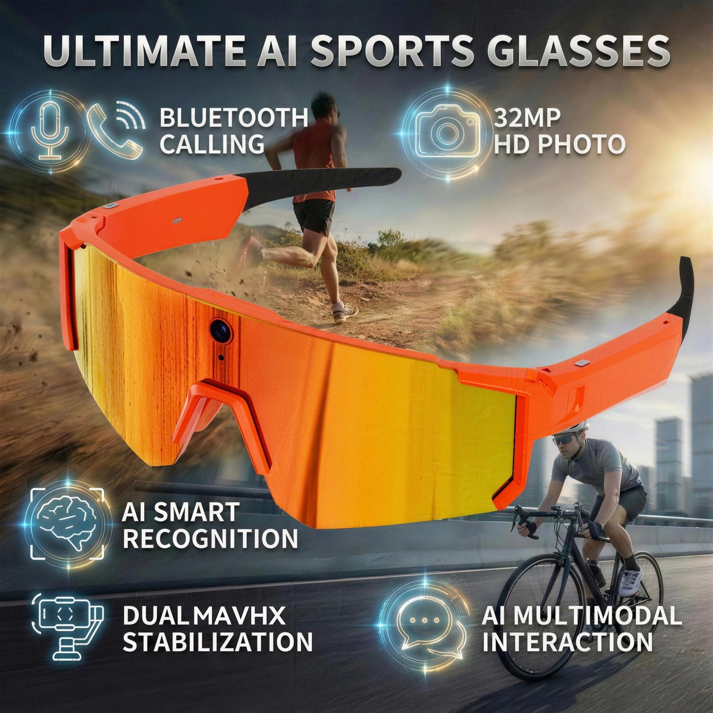 GUHUAVMI AI Smart Shooting Glasses With 800W Camera For Sports