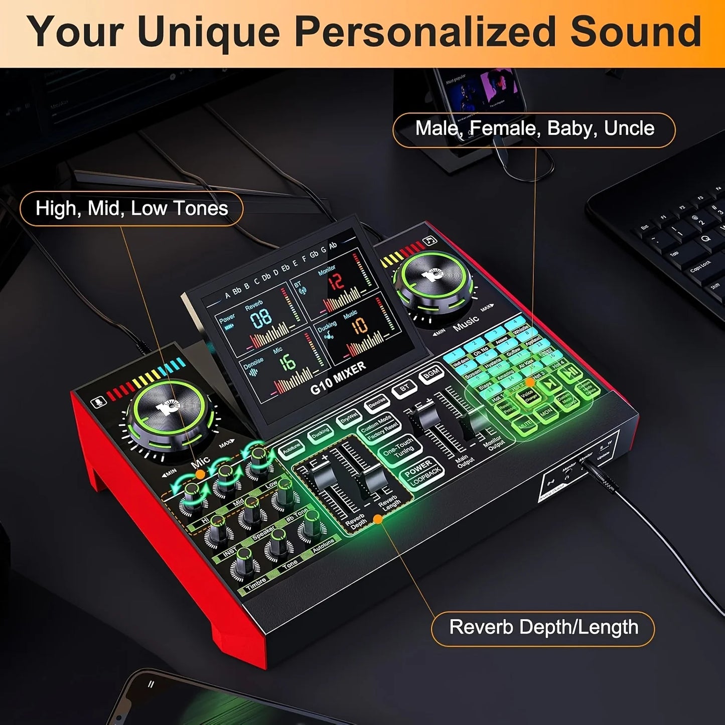 Tenlamp G10 Audio Mixer And Sound Card With Voice Changer And DJ Effects