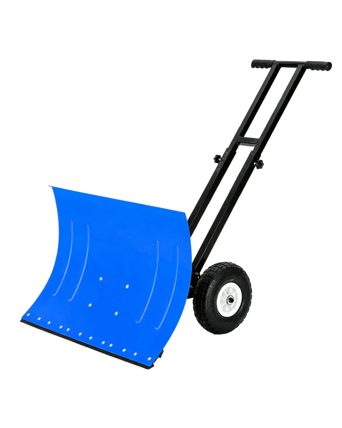 Wheeled Snow Pusher Shovel With Adjustable Handle For Driveway Clearing