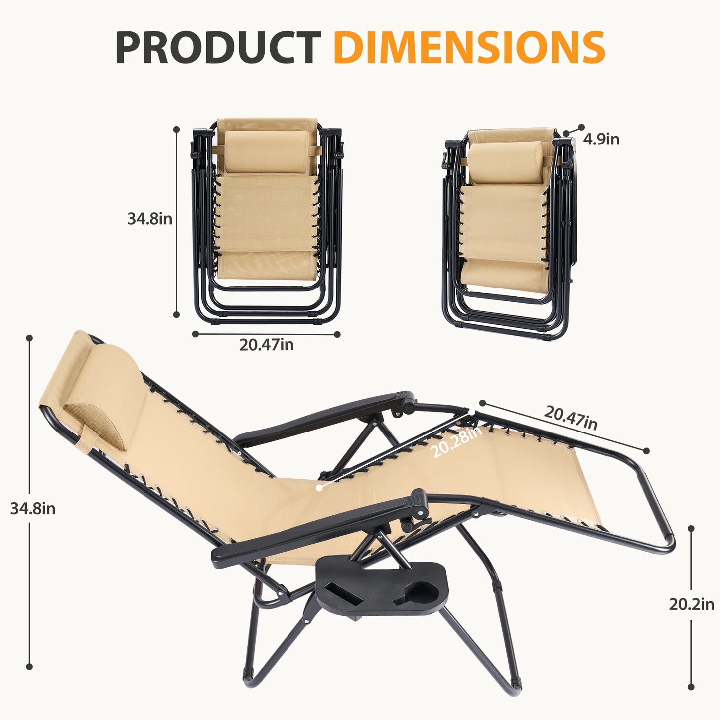 JHK Portable Zero Gravity Recliner Chairs Set Of 2 Outdoor Lounge Chairs