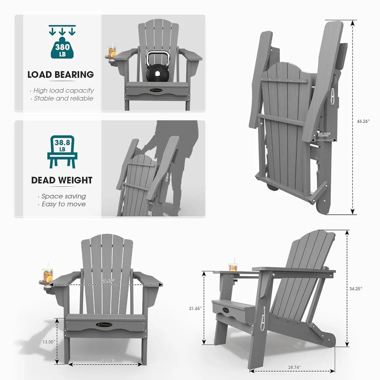 MOYU Folding Adirondack Chair Set All-Weather HDPE Outdoor Chairs