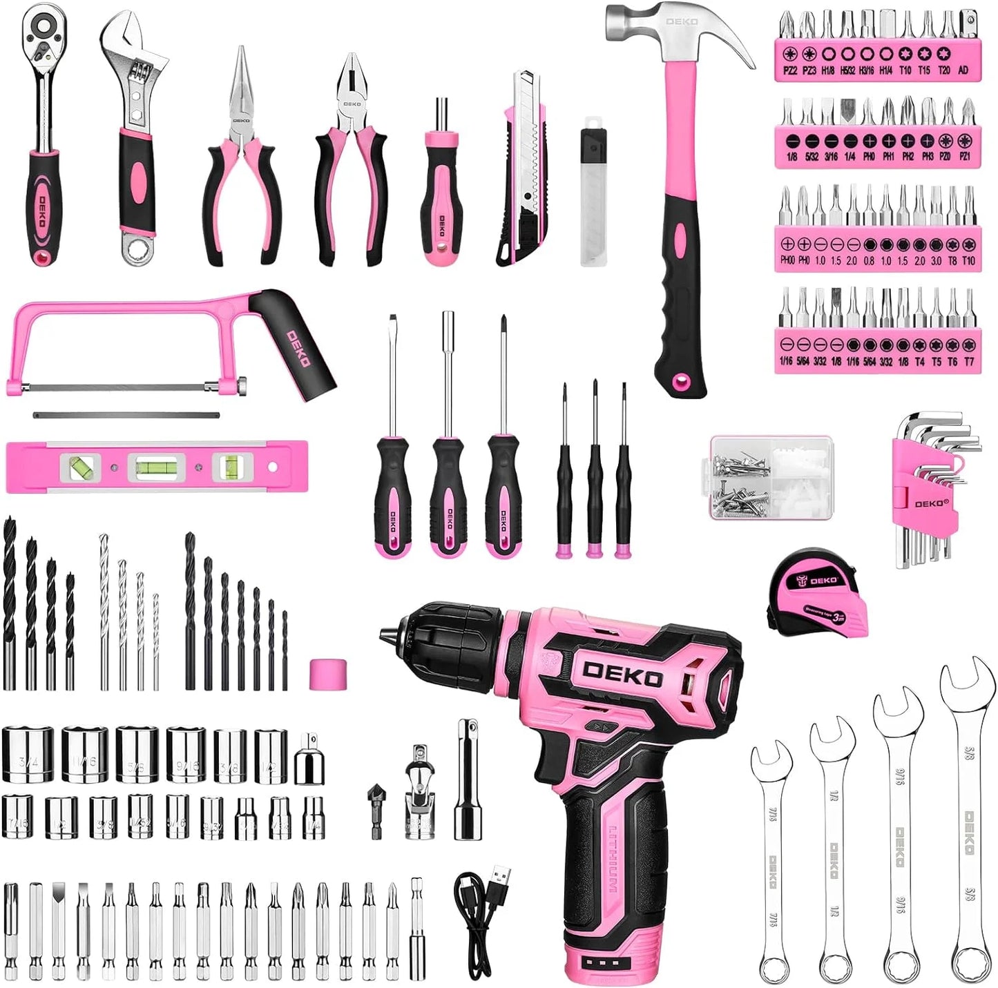 Deko 12V Cordless Drill And Home Mechanic Toolbox Storage Kit