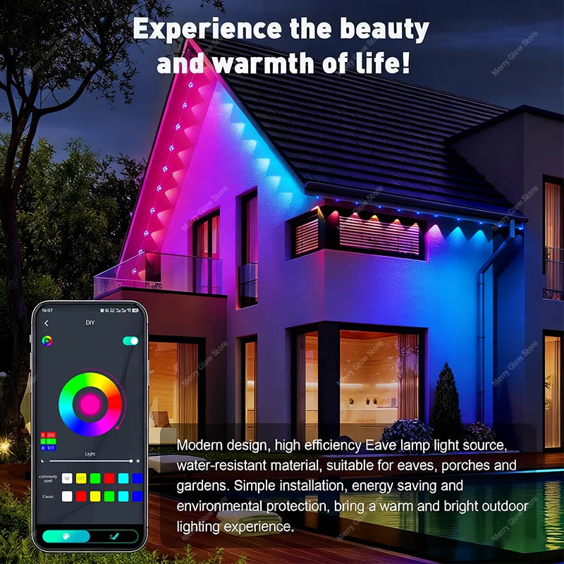 MIMIRGB Outdoor RGBIC Smart LED Eave Lights With Bluetooth Control