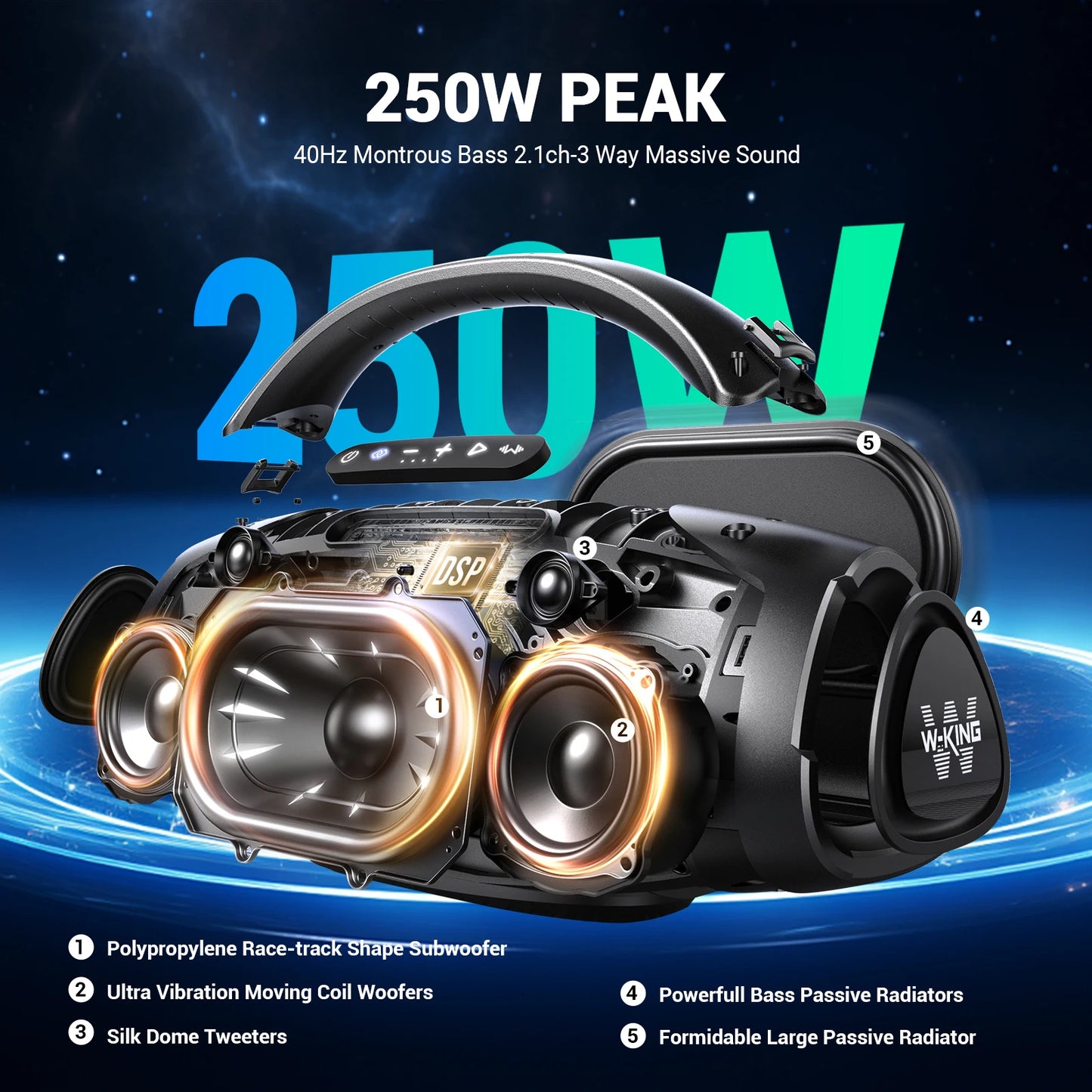 W-King X20S Bluetooth Speaker With Strap, 140W RMS Portable