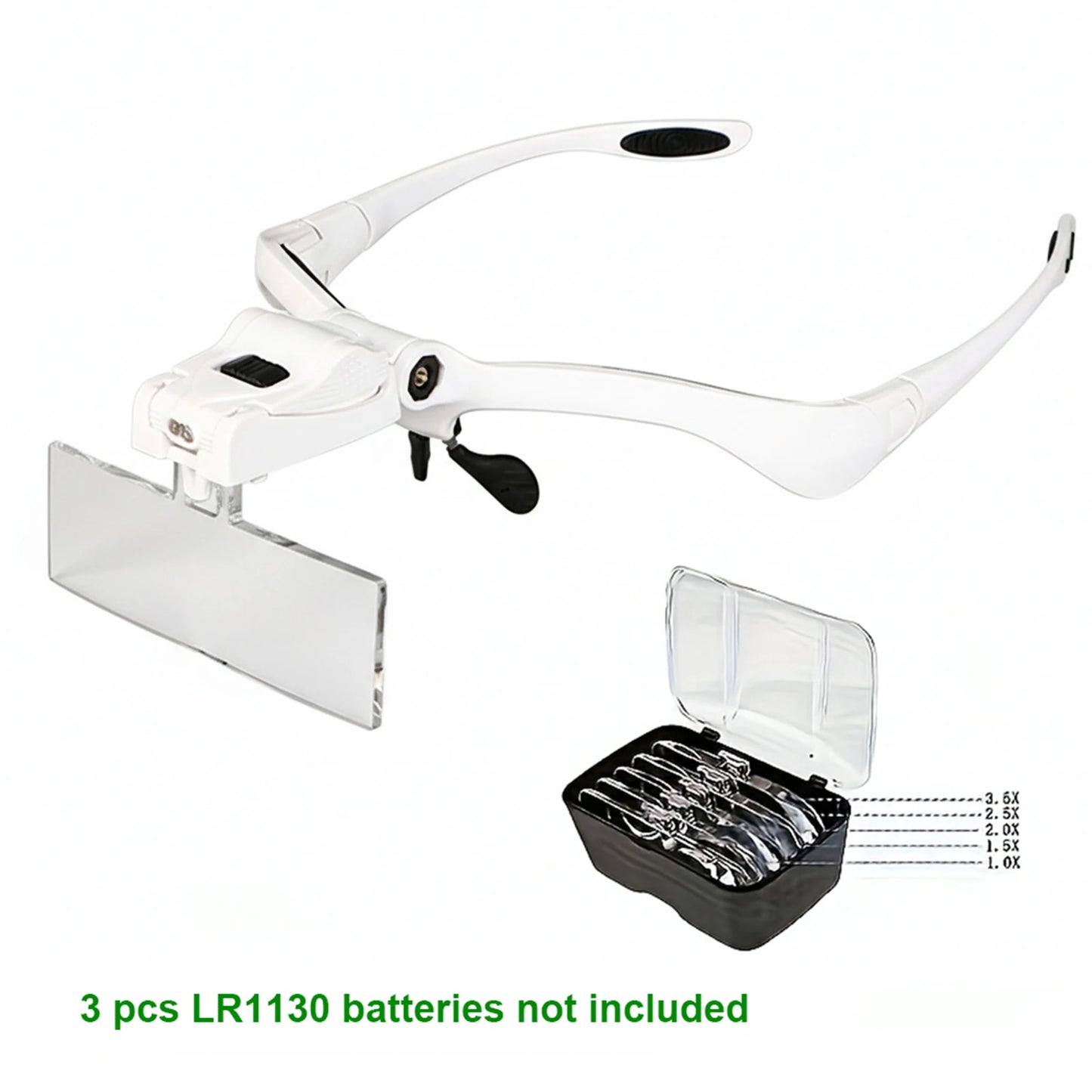 LED Head Magnifier with 5 Lenses 1.0X-3.5X Lighted Hands Free