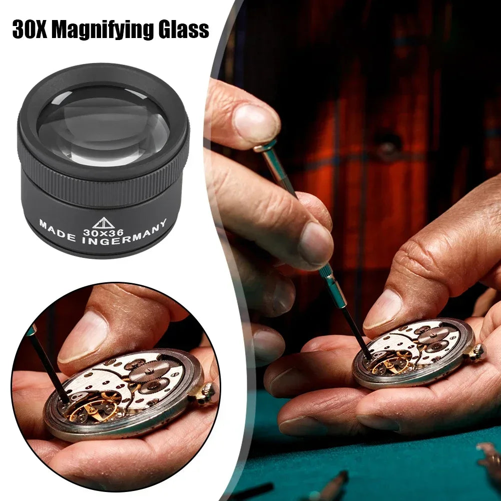 30X Magnifying Glass K9 Optical Lens Jewelry Loupe Monocle Handheld