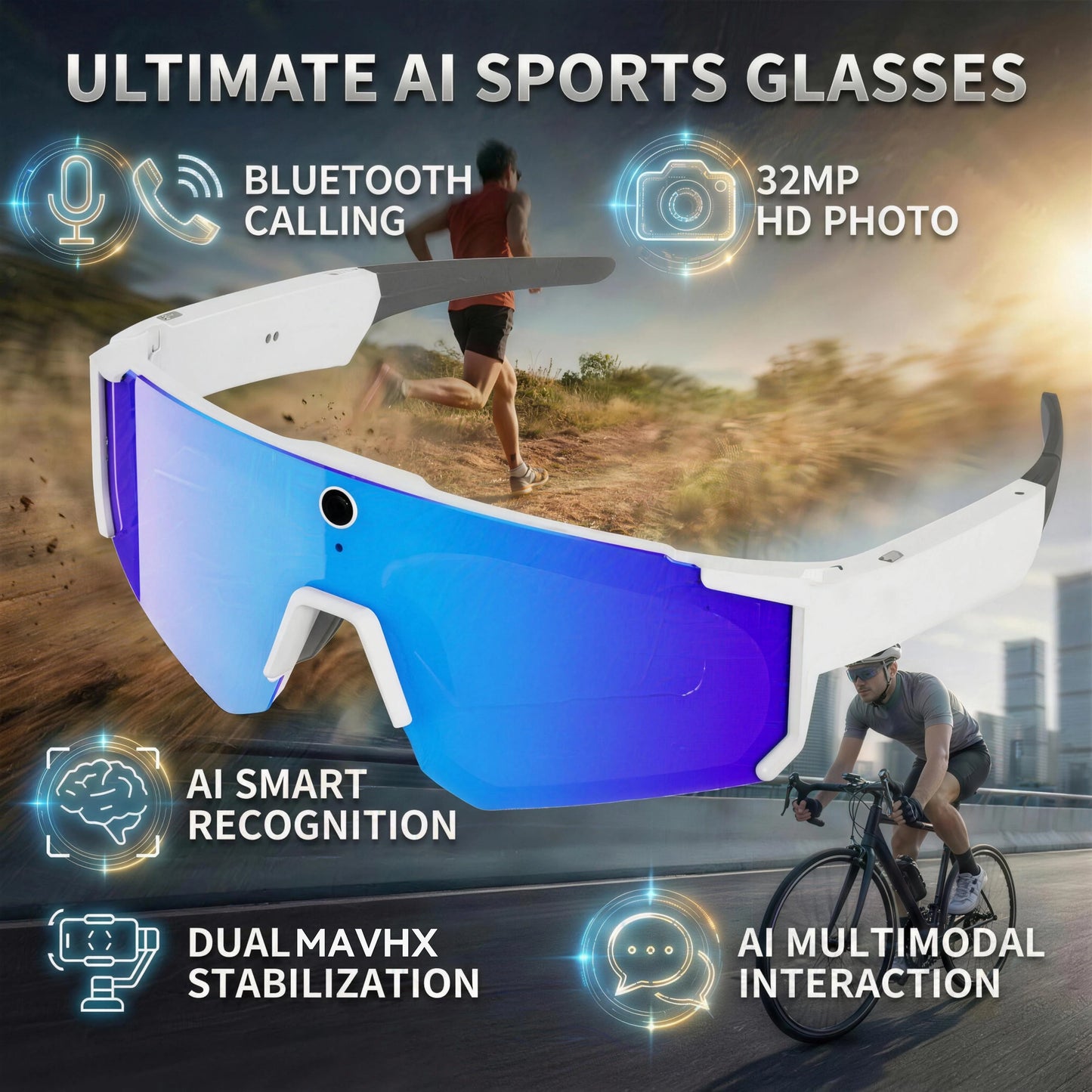 GUHUAVMI AI Smart Shooting Glasses With 800W Camera For Sports