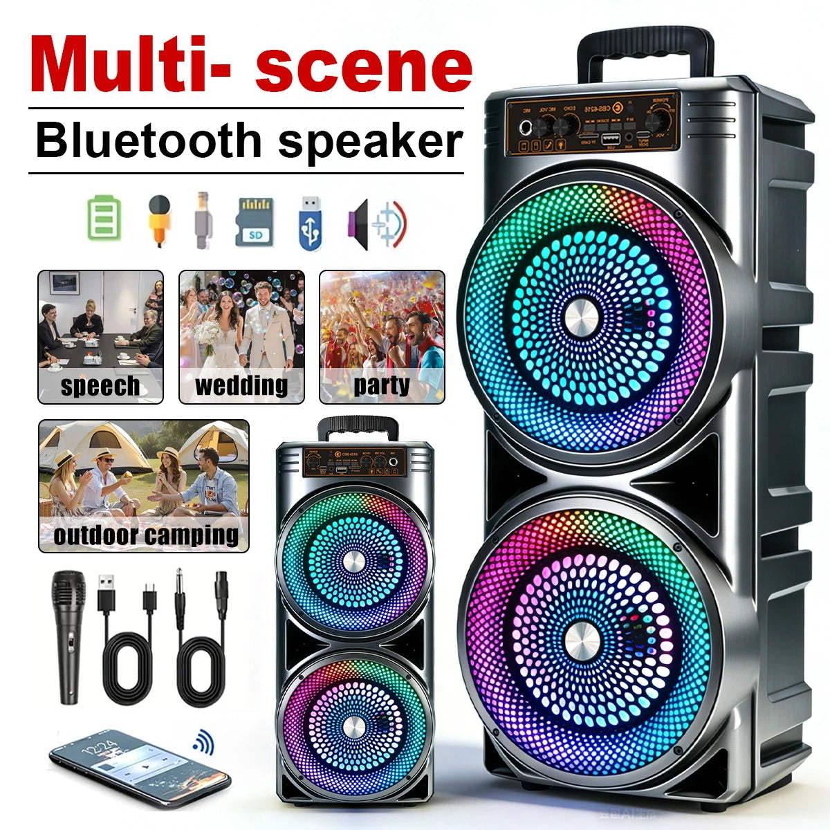 Floor Standing Bluetooth Speaker System With Wireless Portable Subwoofer
