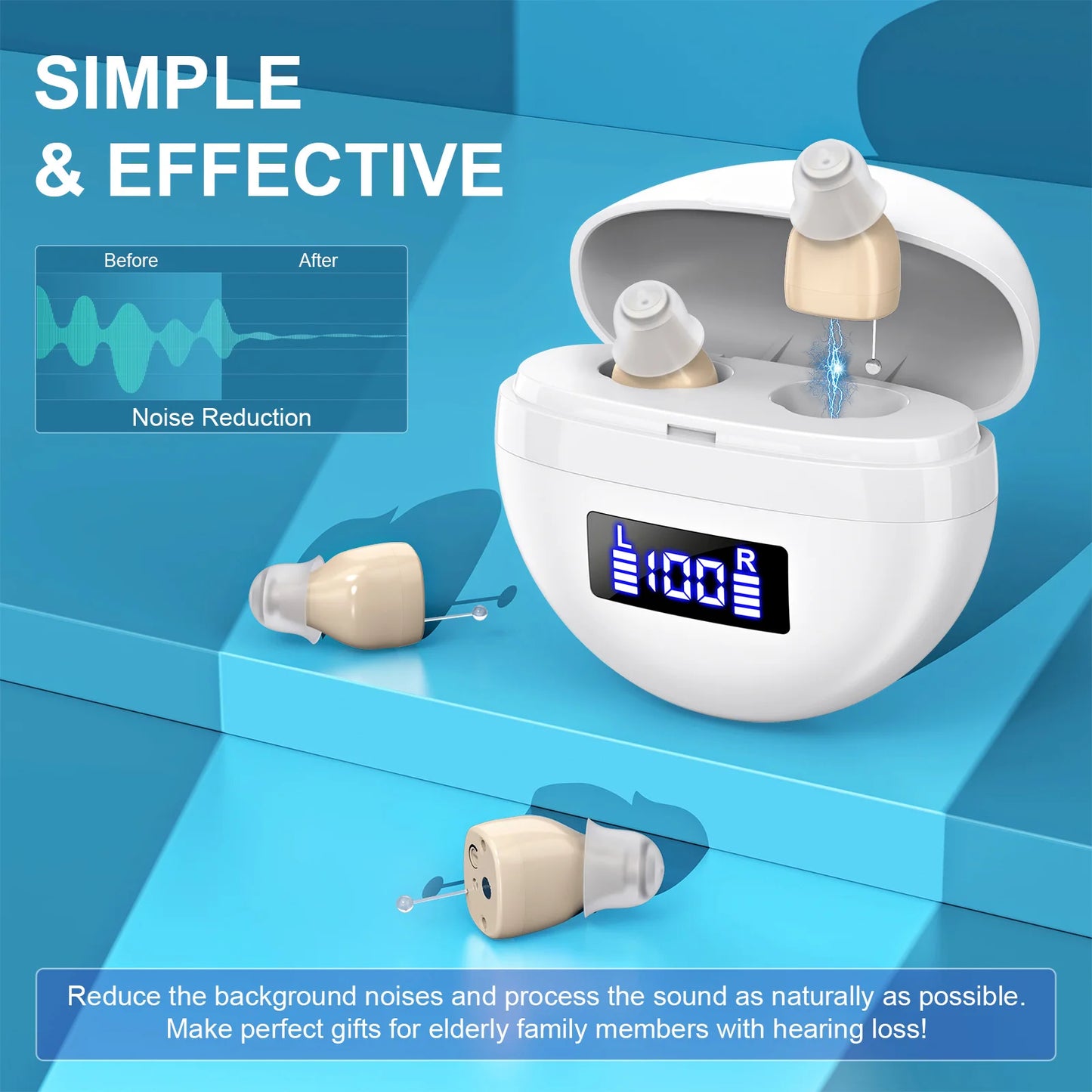 K&FCOPTEE Mini In Ear Hearing Amplifiers With Rechargeable Display