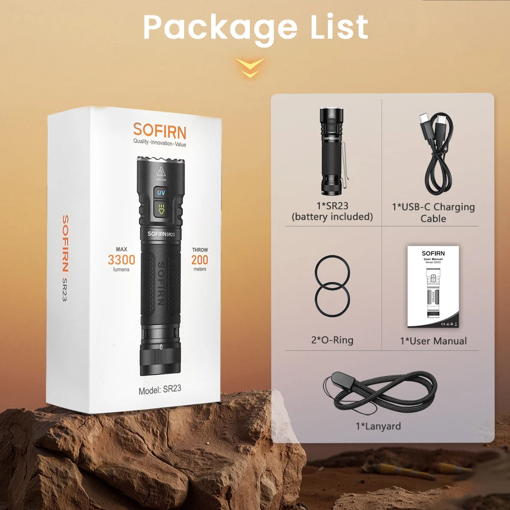 Sofirn SR23 UV Flashlight 365nm USB C Rechargeable 21700
