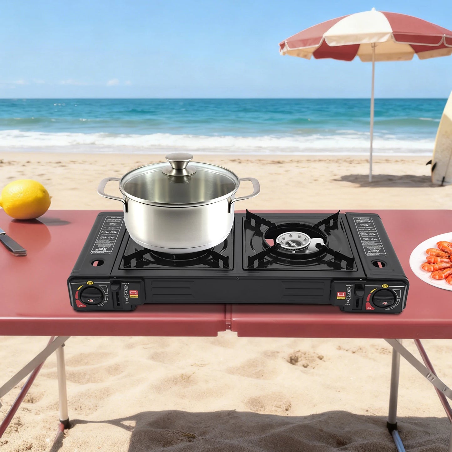 Portable 2 Burner Gas Stove With Piezo Ignition Carrying Case