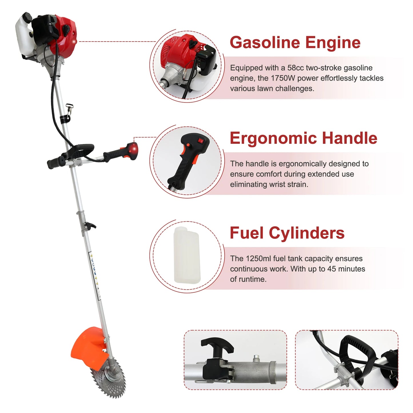 Gas Powered 4-In-1 Weed Wacker Hedge Trimmer Edger String Trimmer
