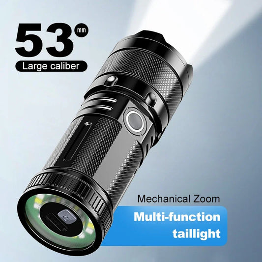 White Laser Ultra Bright LED Flashlight, 9 Light Sources Suitable for Outdoor Camping Emergency Use, ABS Waterproof and Durable