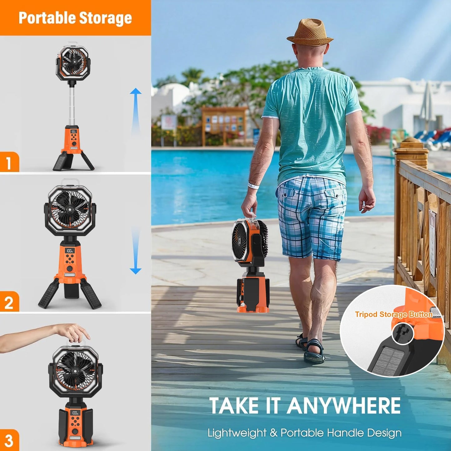Portable 4 In 1 Rechargeable Fan With Stand Spray LED Light