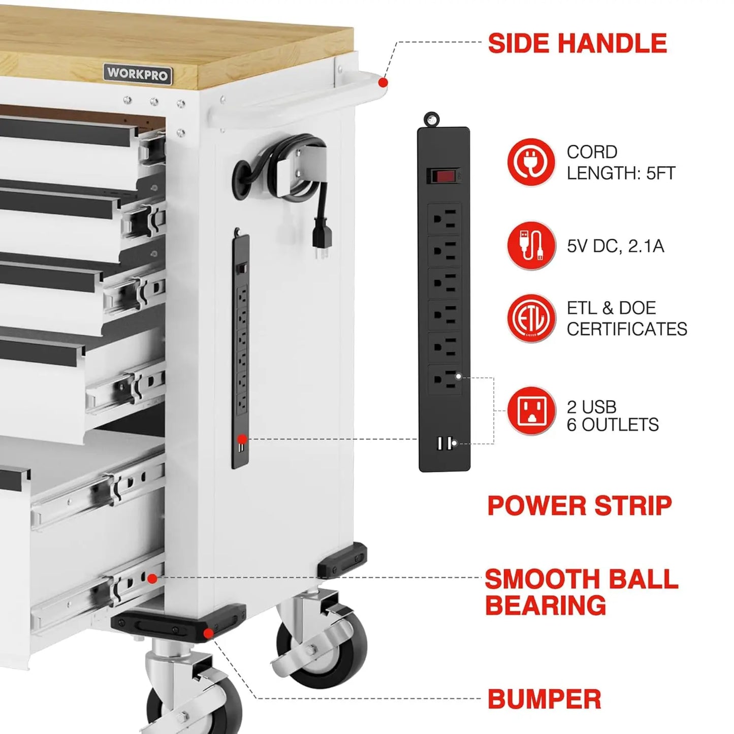 Rolling Tool Chest With 5 Drawer And Door Locking System