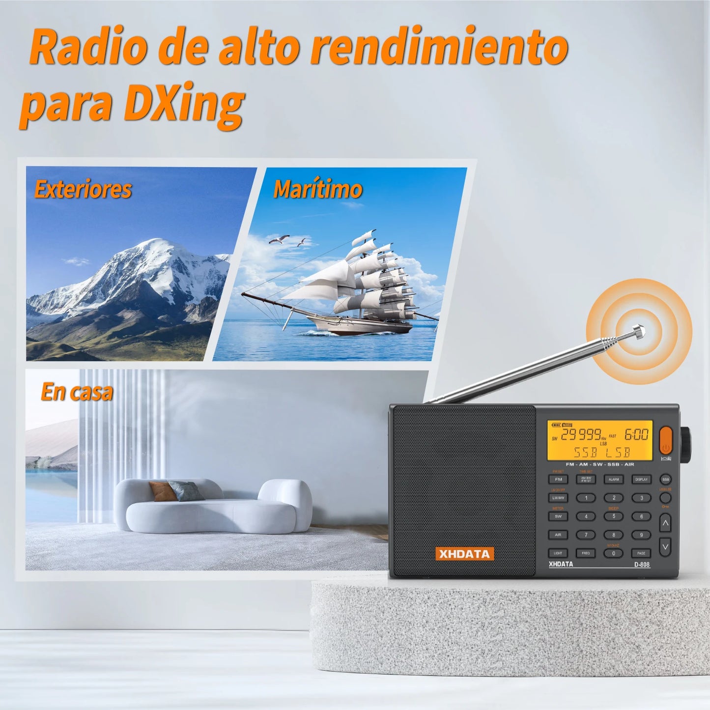 XHDATA D808 Portable Multiband Radio Receiver AM FM SW SSB