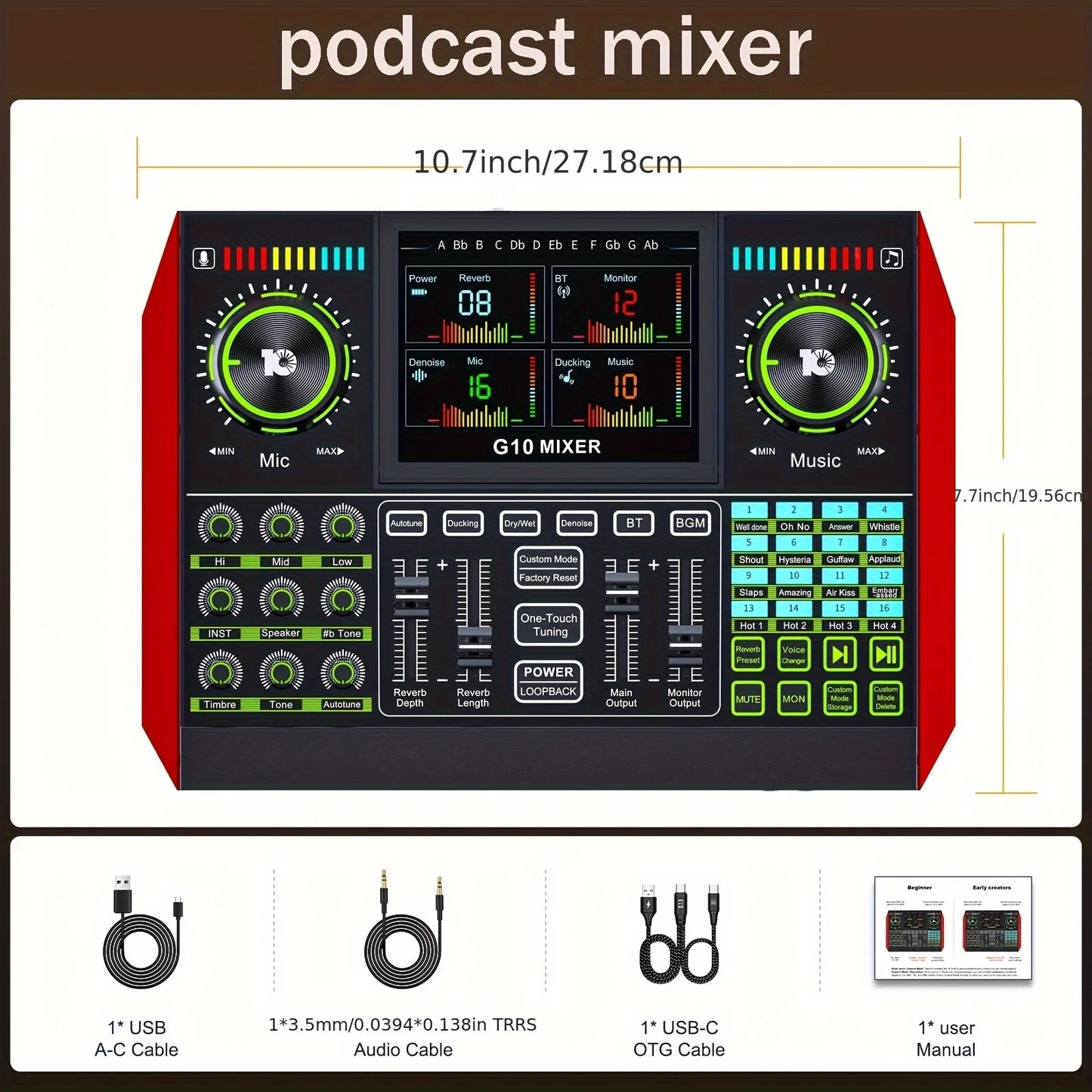 Tenlamp G10 Audio Mixer And Sound Card With Voice Changer And DJ Effects
