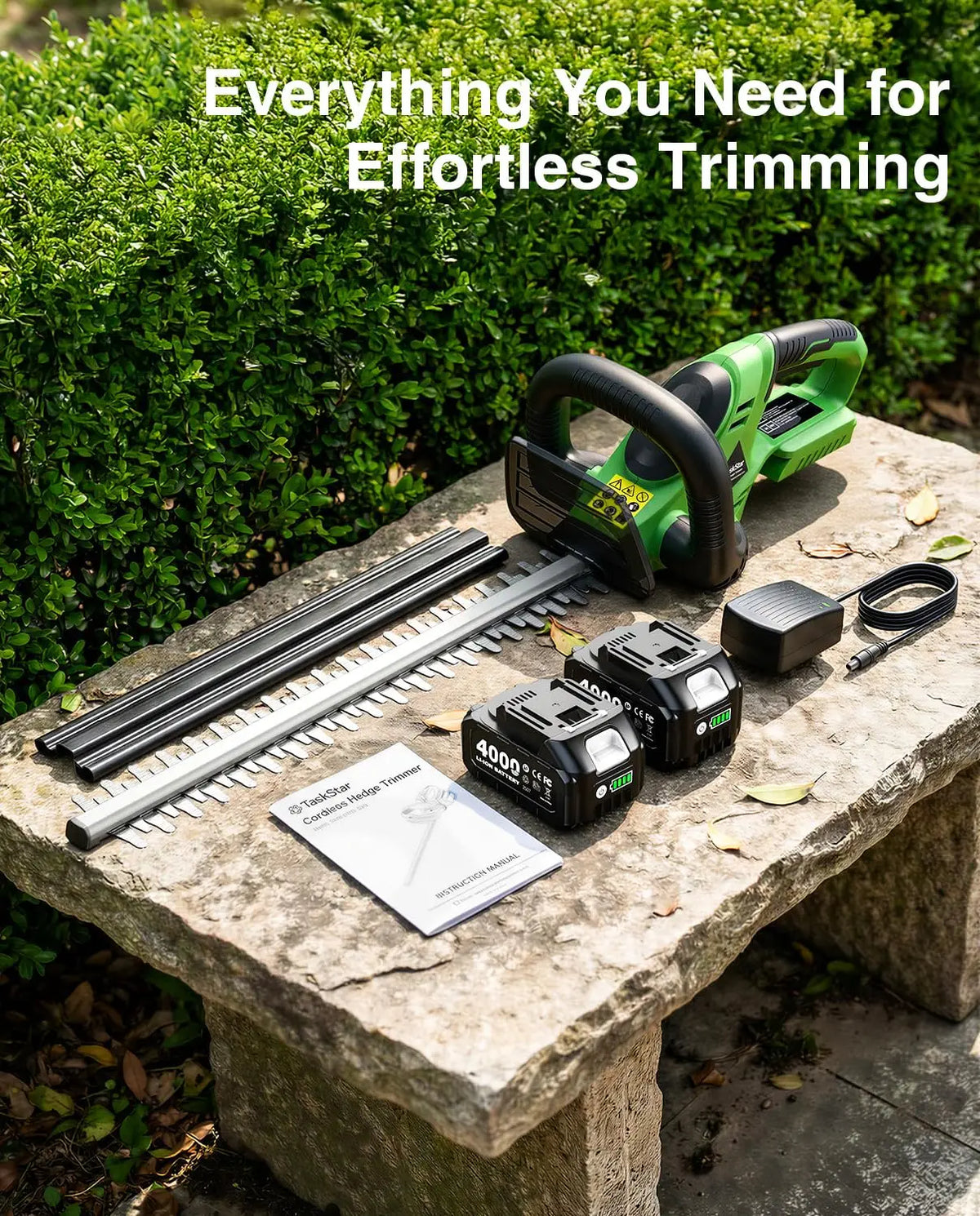 TaskStar Cordless Brushless Hedge Trimmer with Double Edge Blade