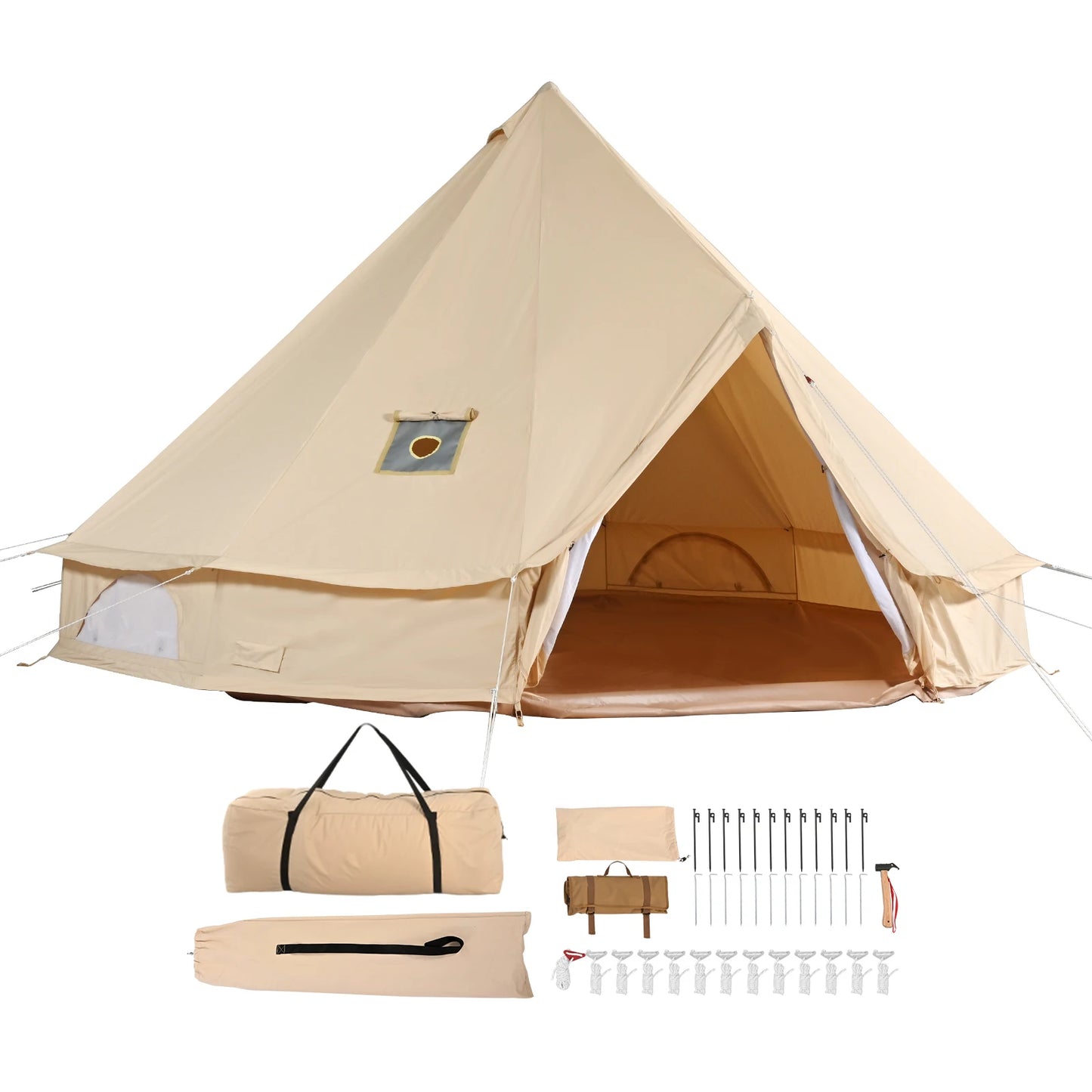SucceBuy Canvas Bell Tent Four Seasons Yurt For Camping Eight