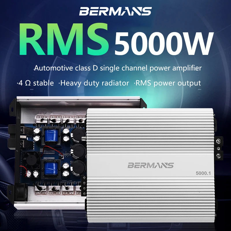 Bermans 5000W Mono Class D Car Amplifier With Low Distortion