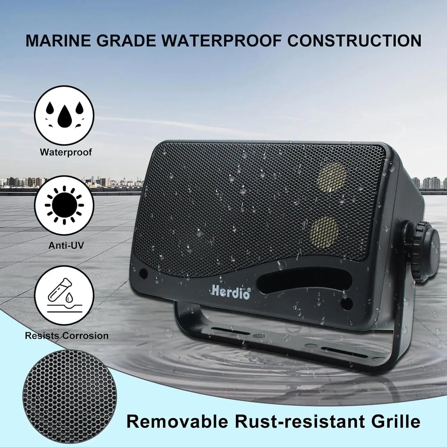 Herdio 3-Way Outdoor Passive Wired Speakers Waterproof Patio Marine