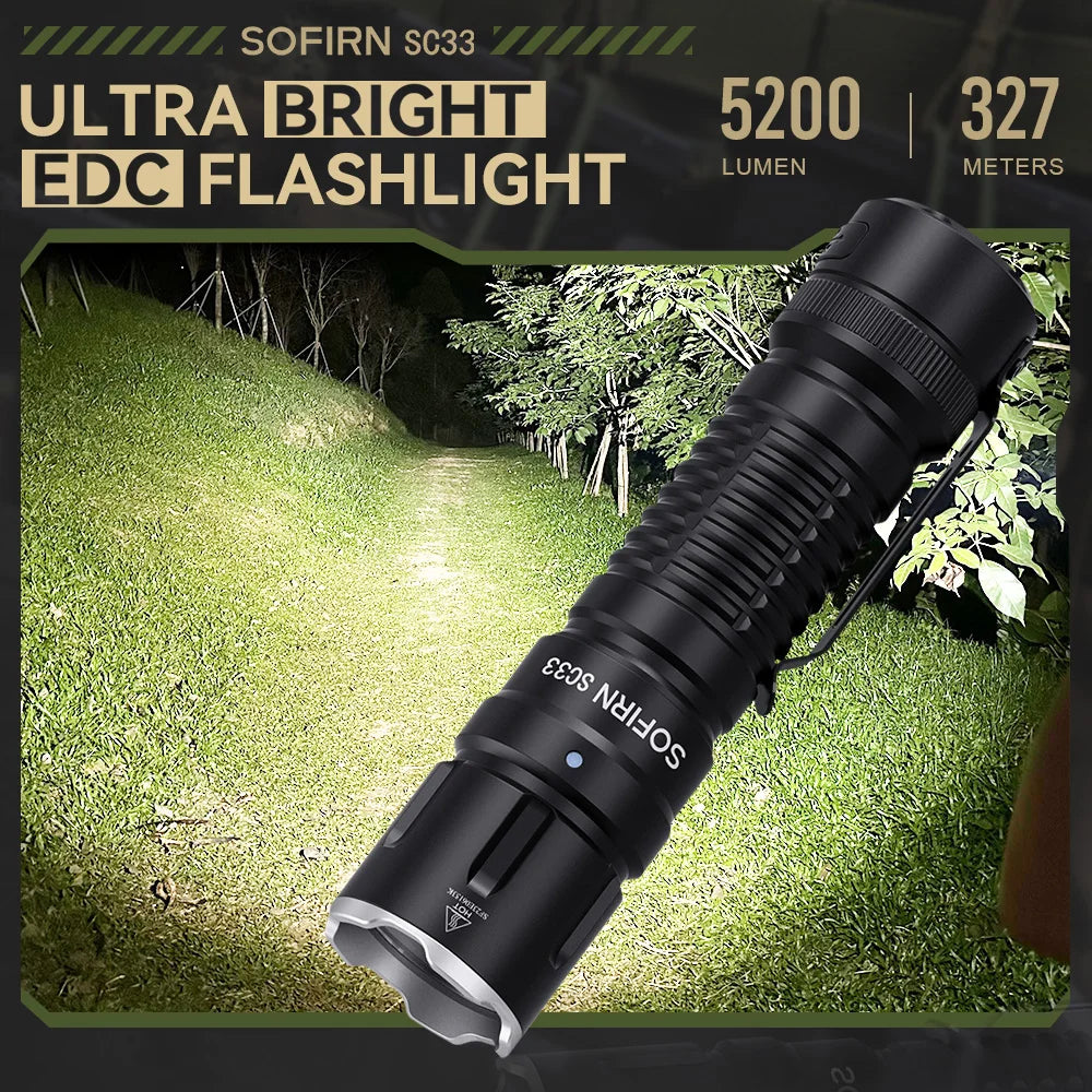 Sofirn SC33 LED Tactical Flashlight XHP70.3 5200lm Rechargeable Type C