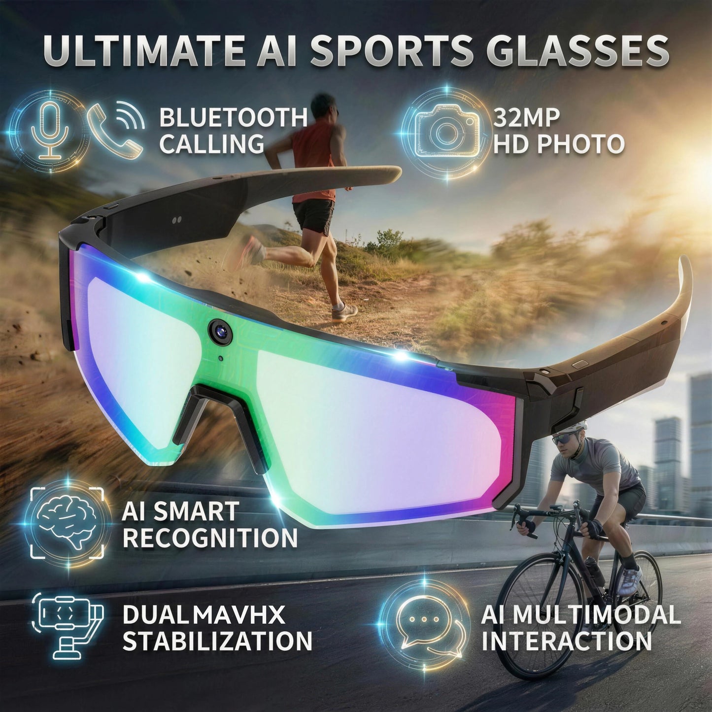 GUHUAVMI AI Smart Shooting Glasses With 800W Camera For Sports
