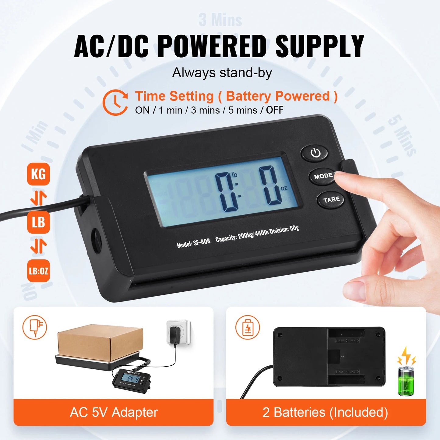 SucceBuy 440Lb Digital Shipping Scale With Timer And LCD Portable
