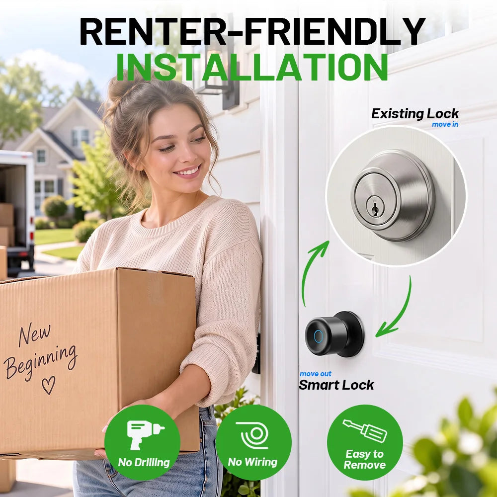 YFK Fingerprint Door Lock Knob With Tuya App Control