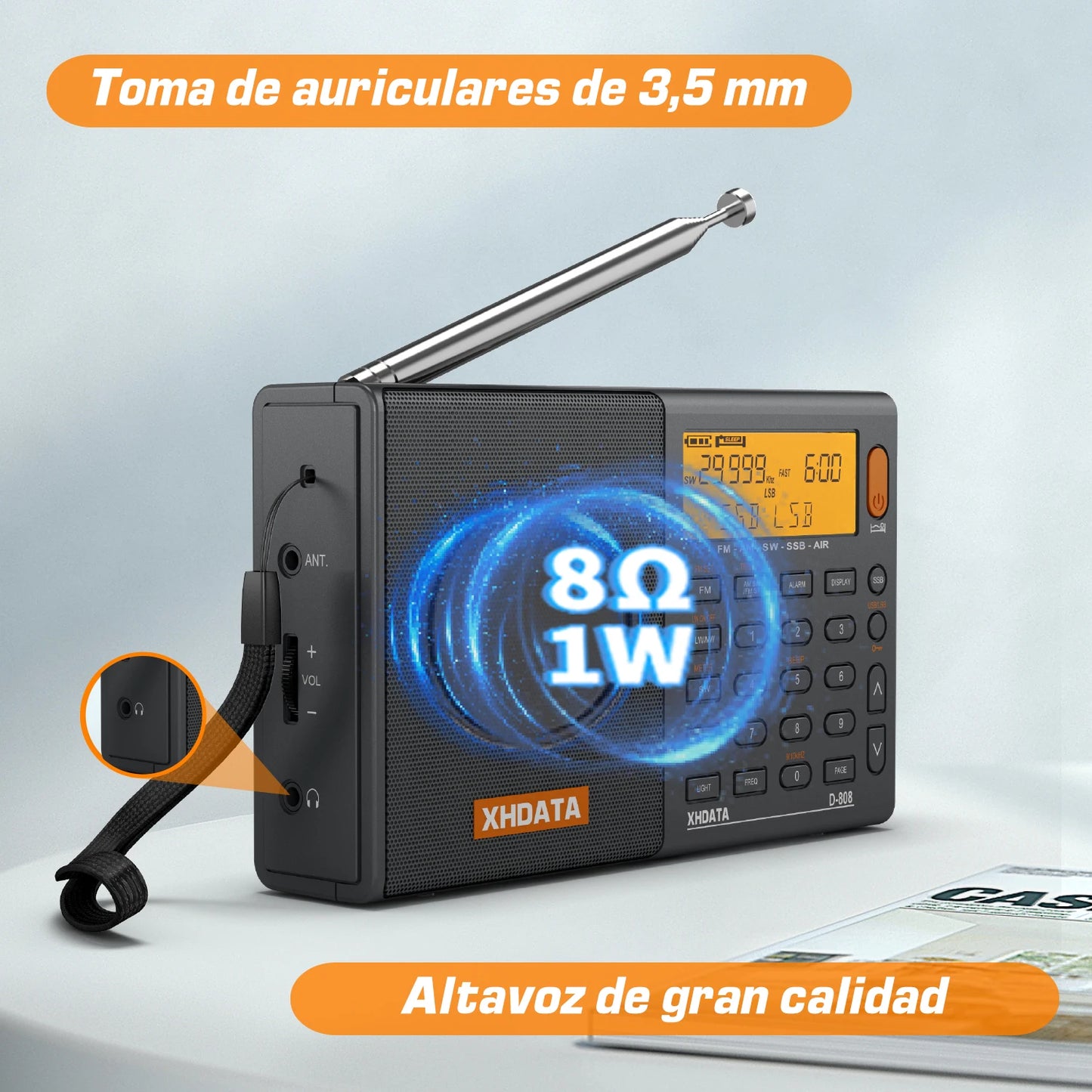 XHDATA D808 Portable Multiband Radio Receiver AM FM SW SSB