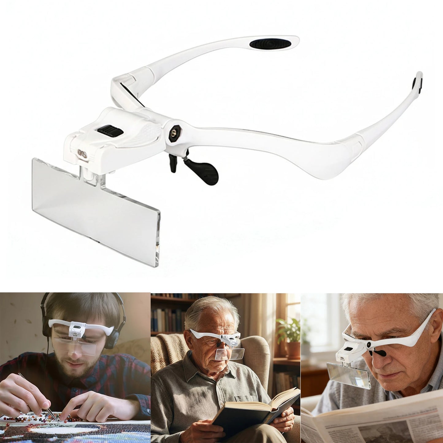 LED Head Magnifier with 5 Lenses 1.0X-3.5X Lighted Hands Free
