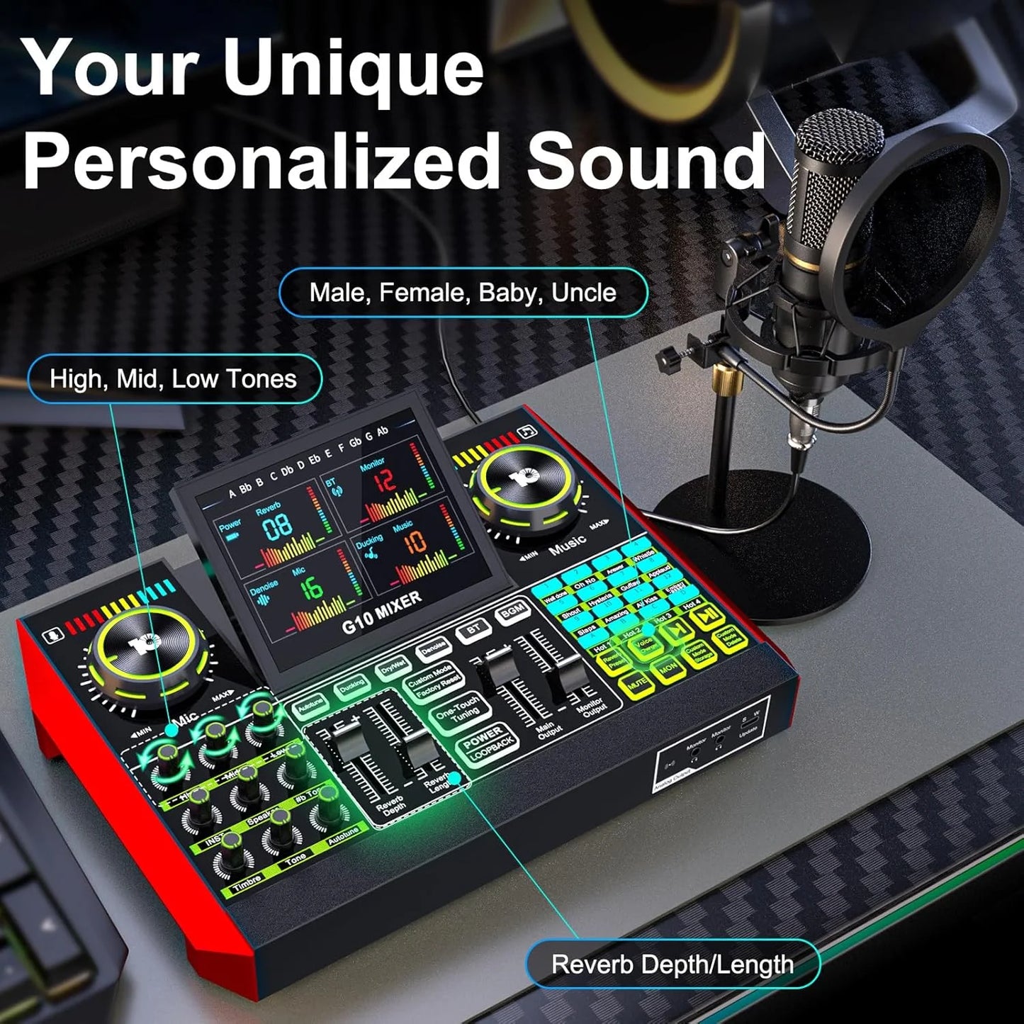 Tenlamp Bluetooth DJ Sound Mixer Studio Recording Microphone Bundle