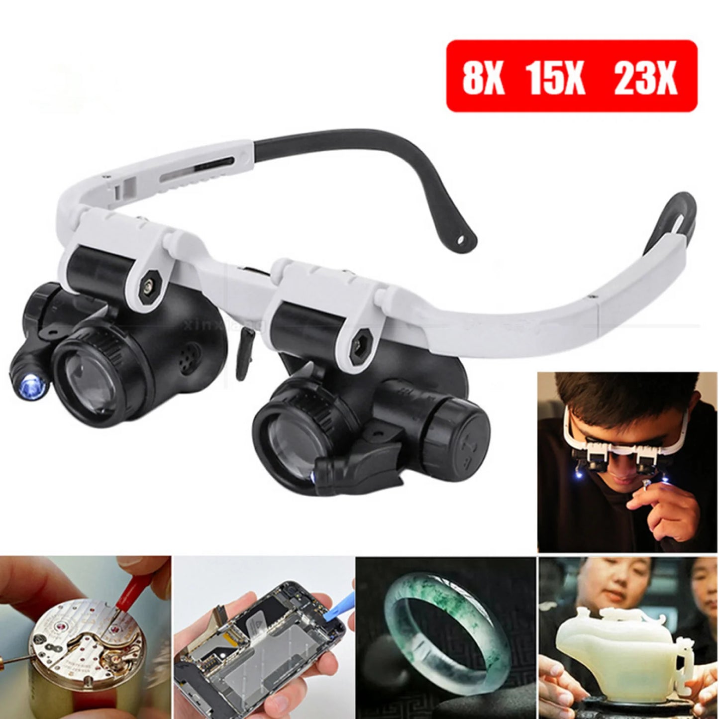 LED Light Magnifier Double Eye Loupe For Jeweler Watch Repair